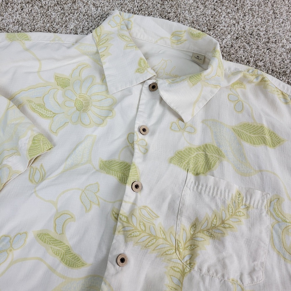 Tommy Bahama Mens XL White All Over Floral Hawaiian Button Up SS 100% Silk